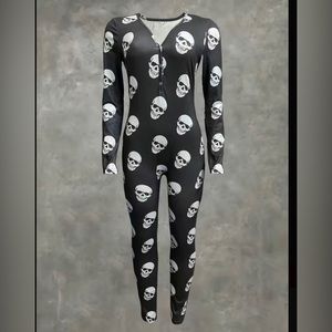 NWT charcoals gray and white skull PJ jumpsuit
